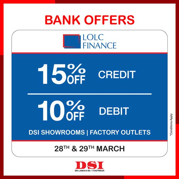 Enjoy upto 15% OFF when you pay with your LOLC Finance Credit Card at DSI