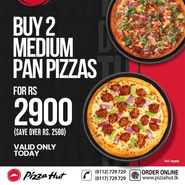 BUY 2 Medium Pan Pizzas for just Rs 2900! (Save over Rs.2500)