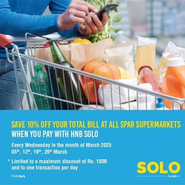 Receive a 10% discount on your total bill when you pay with your HNB SOLO app