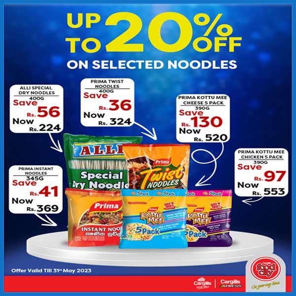 Enjoy up to 20 % off on Selected Noodles from your nearest Cargills Food City outlets!