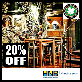Get a 20% off on Food for Dine-in at The Four Leafed Clover with HNB Bank Credit Card