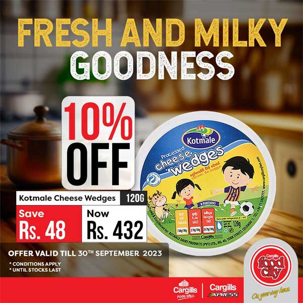 Get all your cheese needs satisfied with up to 10% OFF on a selected range of cheese at Cargills FoodCity