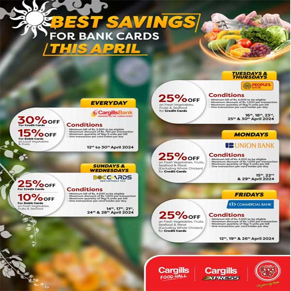 Enjoy the best savings for bank cards this April @  Cargills FoodCity