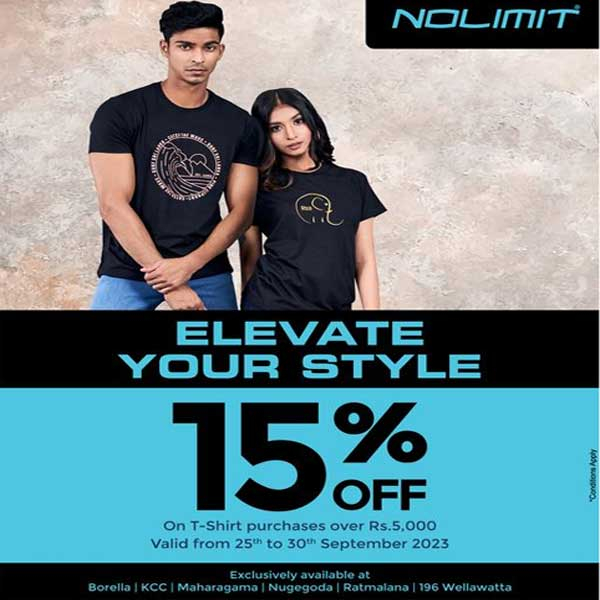 Enjoy 15% off on T-shirts when you spend 5000 LKR or more @ NOLIMIT SRI LANKA