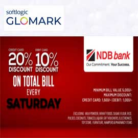 GLOMARK  20% & 10%  Discount On Total Bill Every Satruday  with NDB Credit & Debit Cards