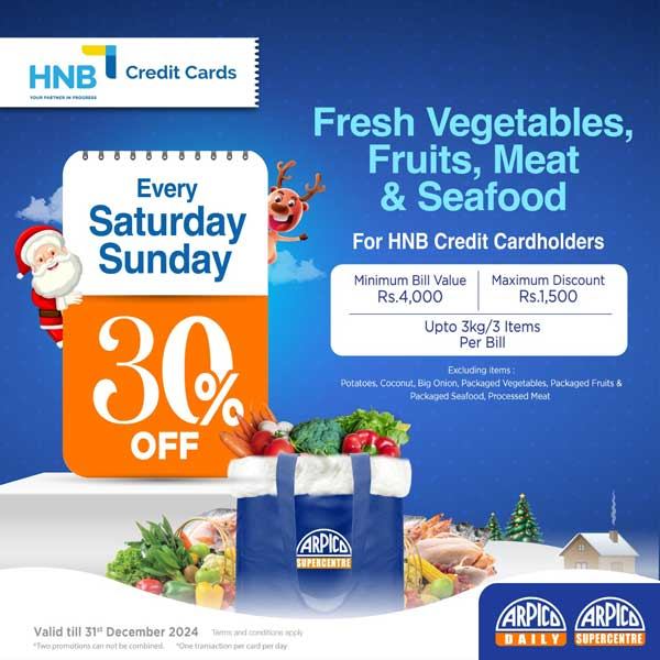 Enjoy up to 35% savings on fruits, vegetables & seafood with Peoples, NDB,HNB, BOC & Commercial, Seylan & DFCC credit cards at Arpico this Season