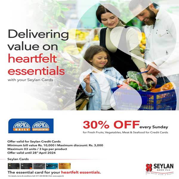 Enjoy an exclusive 30% discount every Sunday with your Seylan Credit Cards