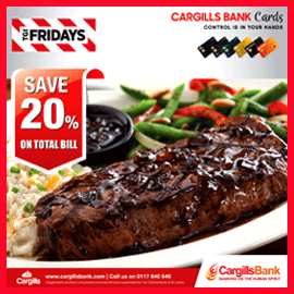 Save 20% at TGI Friday with Cargills Bank Credit Card