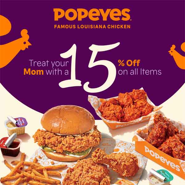 Enjoy 15% OFF on all items from May 9th to 11th – whether you’re dining in, picking up, or calling in for delivery.