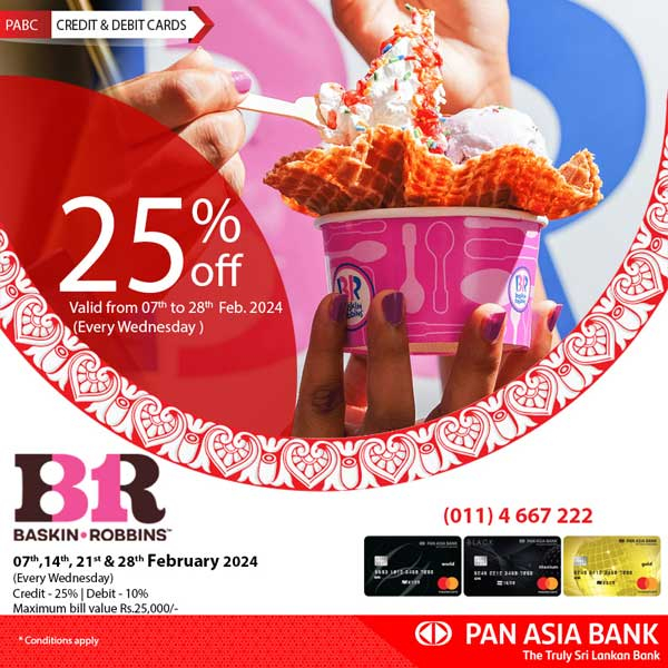 Get 25% off at our partnering restaurants when making purchases on your Pan Asia Bank Credit and Debit Card