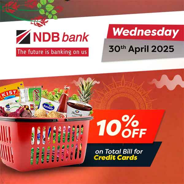 Get 10% OFF on Total bill when you shop at your nearest Cargills Food City using your NDB Credit Cards!
