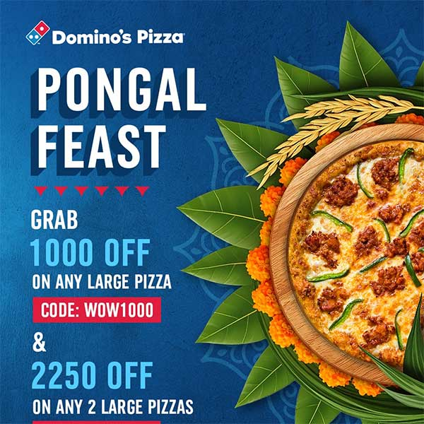 Grab Rs. 1,000 off on 1 large pizza and Rs. 2,250 off on 2 large pizzas @ Domino’s Pizza Sri Lanka