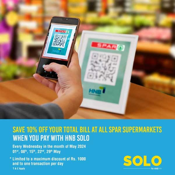 Receive a 10% discount on your total bill when you pay with your HNB SOLO app