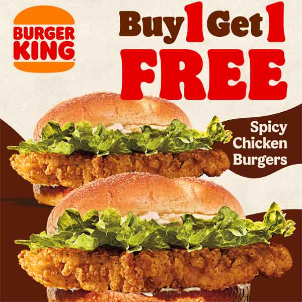 Get 2 Spicy Chicken Burgers for just Rs.1,200! Buy 1, Get 1 FREE – because one isn’t enough.