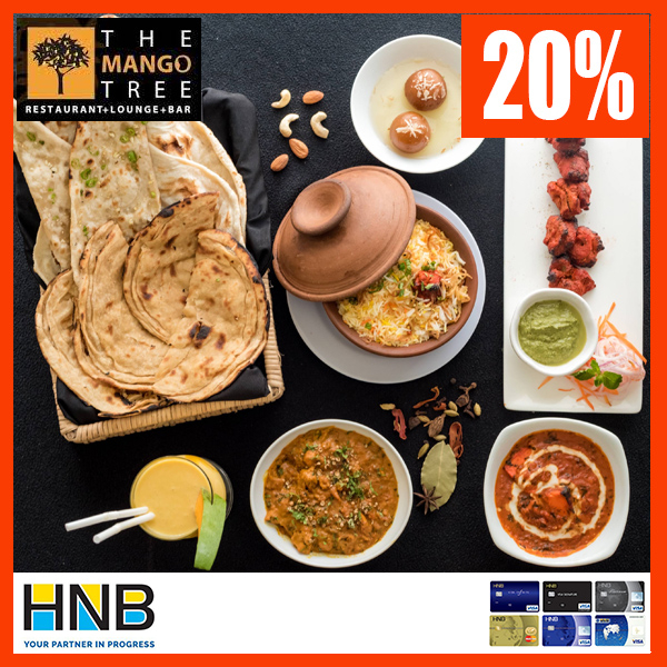 20% off for HNB Credit Card Holders on Food for Dine-in & Take-Away @The Mango Tree