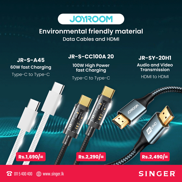 Check out JOYROOM’s eco-friendly fast charging cables and HDMI – perfect for power and performance.  From just Rs. 1,690/= at Singer!