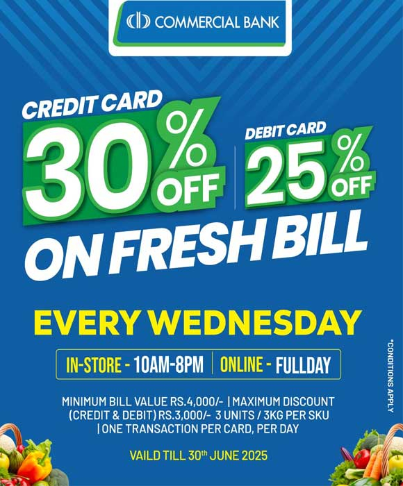 Enjoy 30% DISCOUNT with ComBank Credit Cards and 25% DISCOUNT with ComBank Debit Cards on Fresh Vegetables, Fruits, Meat, & Seafood