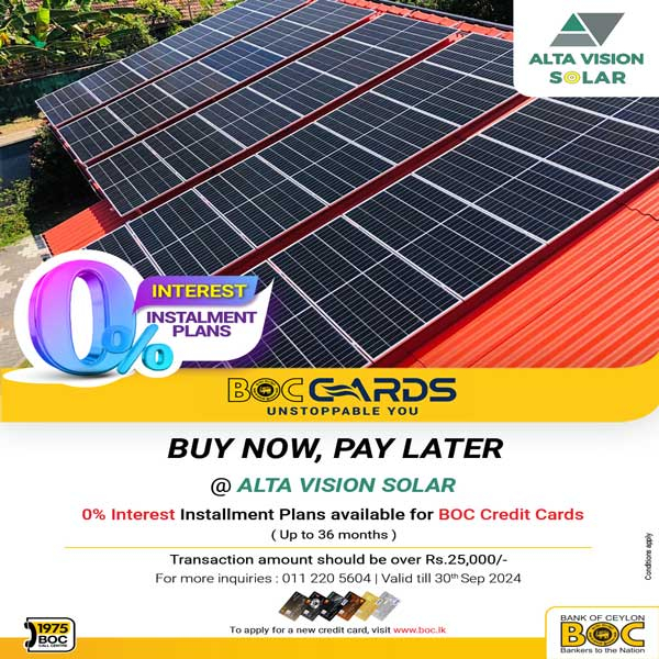 0% Interest Installment Plans available at ALTA Vision Solar for BOC Credit Cards