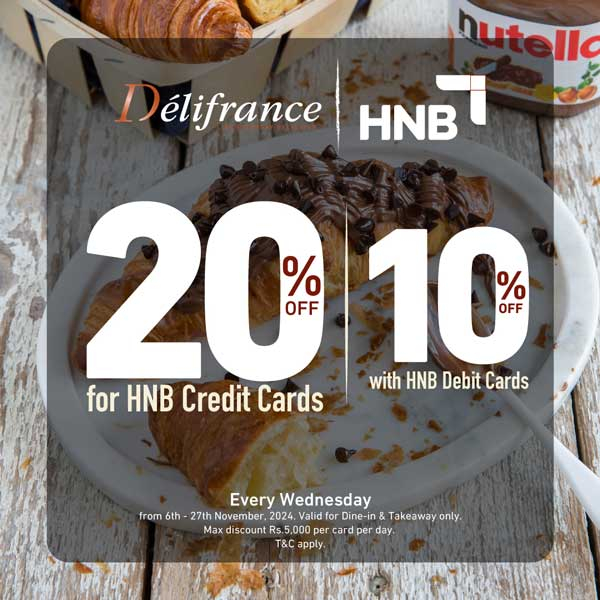 Enjoy a 20% discount on your total bill when using HNB Credit Cards