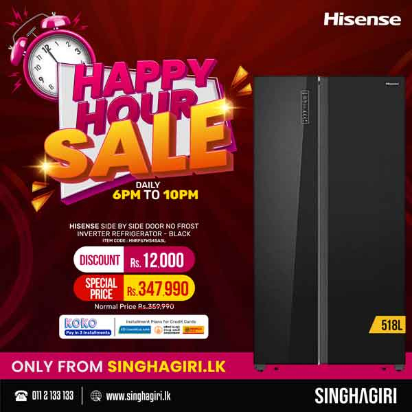 4 HOURS. MASSIVE SAVINGS. NO EXCEPTIONS. Singhagiri.lk’s refrigerator Happy Hour runs 6-10PM with prices we’re not allowed to advertise!
