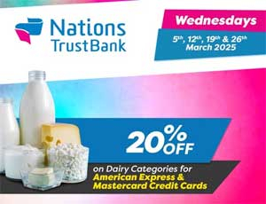 Get 20% off on dairy categories when you shop at your nearest cargills food city using your NTB credit cards!