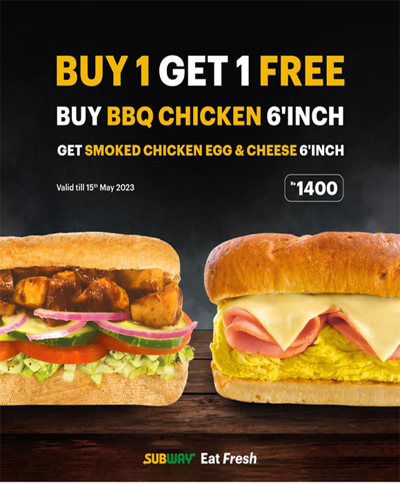 Buy a BBQ Chicken 6’inch and get a Smoked Chicken Egg & Cheese 6’inch absolutely FREE