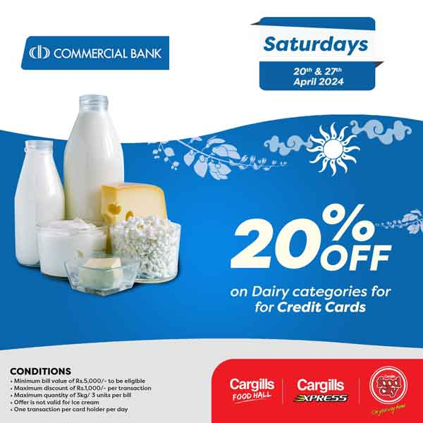 Get 20% OFF on Dairy categories when you shop at your nearest Cargills FoodCity
