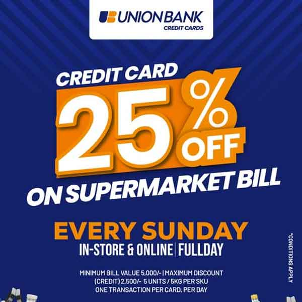 Enjoy 25% discount on your bill with Union bank credit cards at any GLOMARK outlet or online via www.glomark.lk.