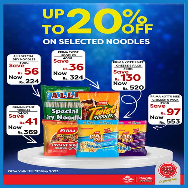 Enjoy up to 20 % off on Selected Noodles from your nearest Cargills Food City outlets!
