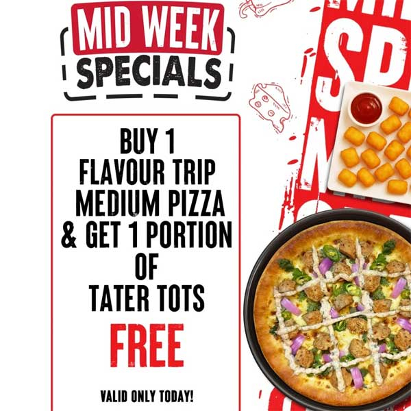 Buy 1 Flavour Trip Medium Pizza and Get 1 Tater Tots FREE!