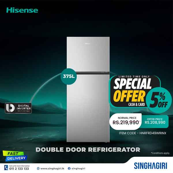 Exclusive deal! Get a 5% discount on Hisense Double Door Refrigerators @ Singhagiri