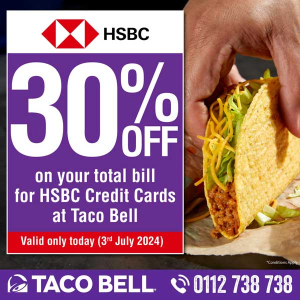 Get 30% off on your total bill for HSBC Credit Cards at Taco Bell