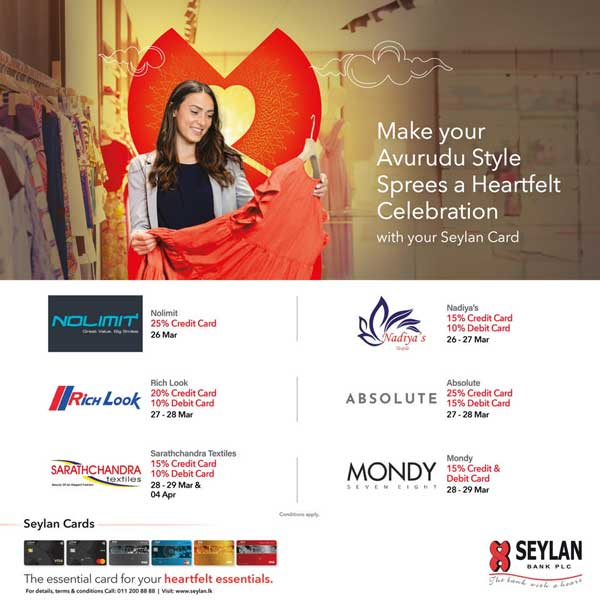 Enjoy up to 30% off with Seylan Credit & Debit Cards