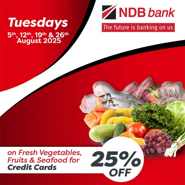 Get 25% OFF on Fresh Vegetables, Fruits & Seafood when you shop at your nearest Cargills Food City using your NDB Credit Cards!