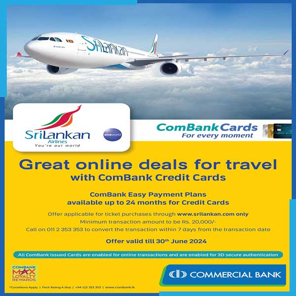 Great online deals at SriLankan Airlines for travel with ComBank Credit Cards