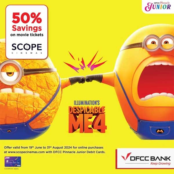 Enjoy 50% savings on movie tickets at scopecinemas.com with your DFCC Pinnacle Junior debit cards