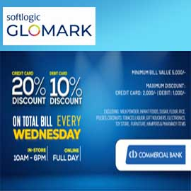 GLOMARK 20% & 10% Discount On Total Bill Every Wednseday with Commercial Bank Credit & Debit Cards