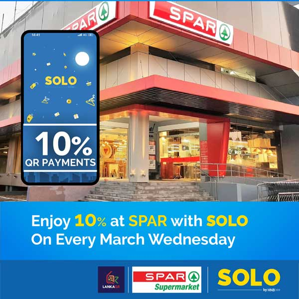 Receive a 10% discount on your total bill when you pay with your HNB SOLO app! Now available on everyday essentials at any SPAR supermarket outlet
