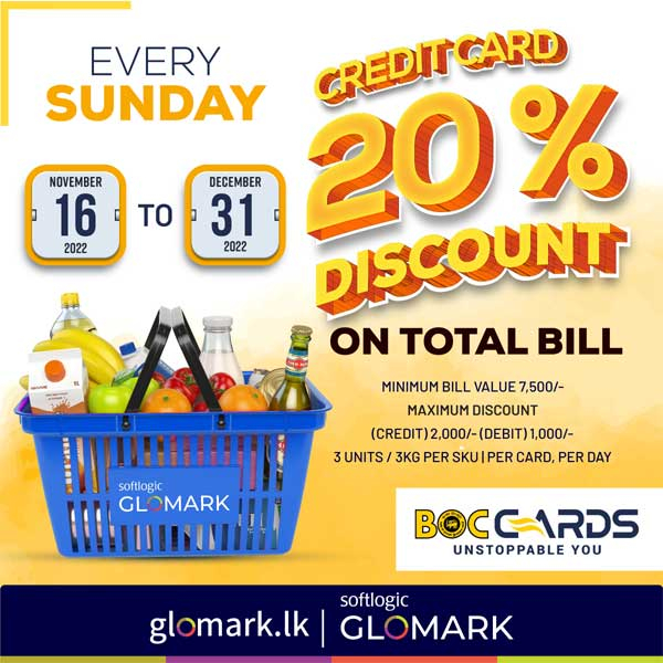 Enjoy 20% Discount on Total Bill with BOC Credit Cards at GLOMARK & www.glomark.lk