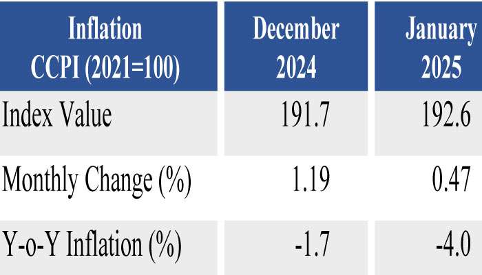 CCPI-based headline inflation remain negative in January