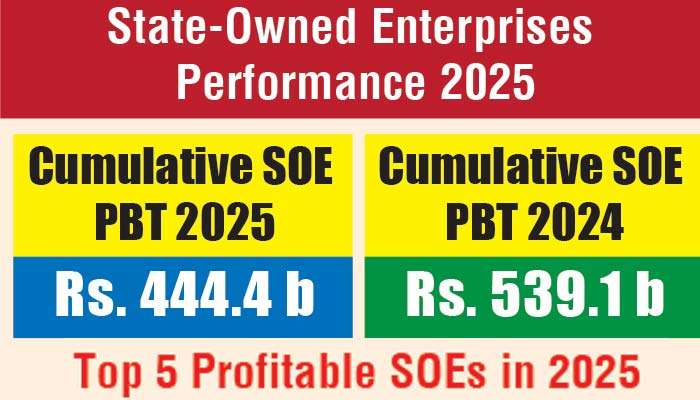SOE profits fall 18% to Rs. 444 b in 2025 weighed by CEB losses