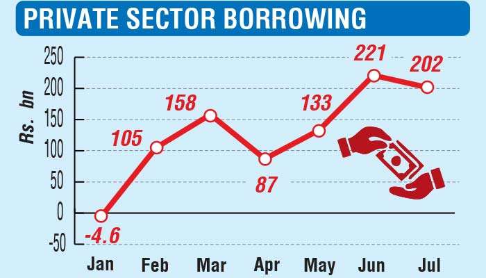 Private sector borrowings slows in July