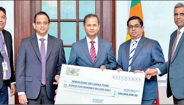 BOC contributes Rs. 500 m to “Rebuilding Sri Lanka” Fund