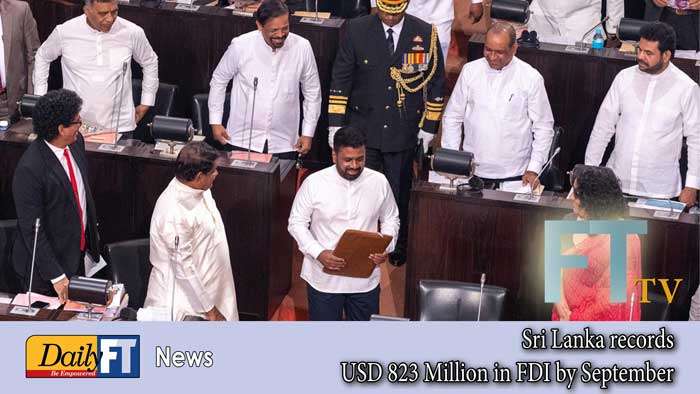 Sri Lanka records USD 823 Million in FDI by September