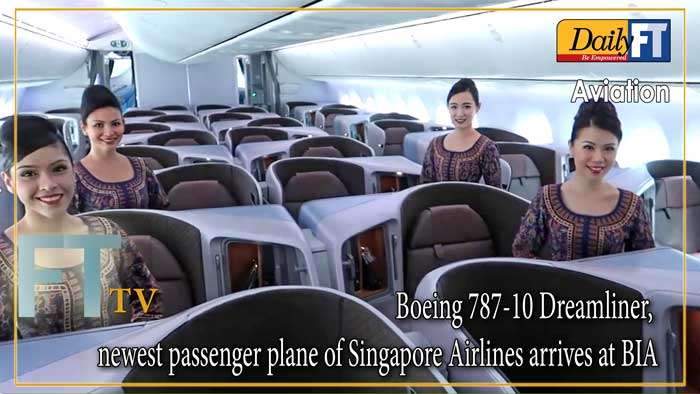 Boeing 787-10 Dreamliner, newest passenger plane of Singapore Airlines arrives at BIA