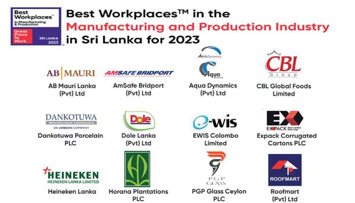 Best Workplaces in Manufacturing and Production Industry of Sri Lanka for 2023