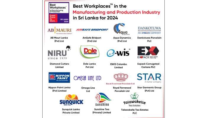 Best WorkplacesTM  in the Manufacturing and Production Industry of Sri Lanka for 2024 