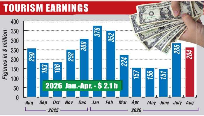 Tourism earnings snap 10-month slide, but August still 30% below 2018