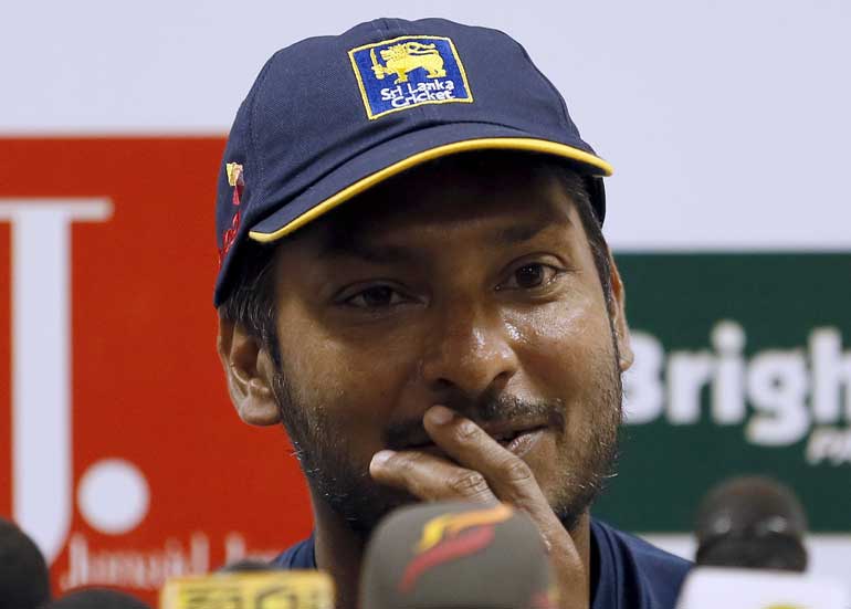 Sri Lanka's Kumar Sangakkara speaks during a news conference in Colombo