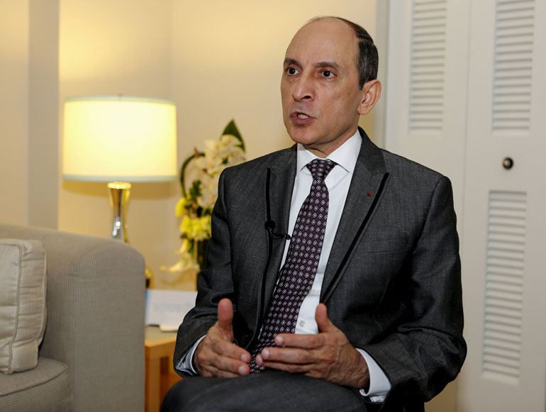 Akbar Al Baker, CEO of Qatar Airways, speaks during an interview with Reuters at the 2015 IATA Annual General Meeting and World Air Transport Summit in Miami Beach